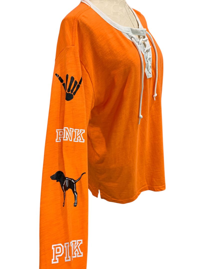 Size Medium Pink Brand Jersey Style "Here for the Boos" Womens Shirt Orange Sequin