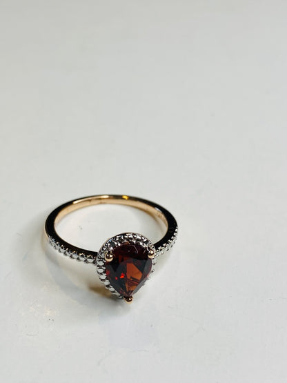 Vintage Size 6.25 Gold Plated Sterling Silver Lab Created Red Garnet Ring