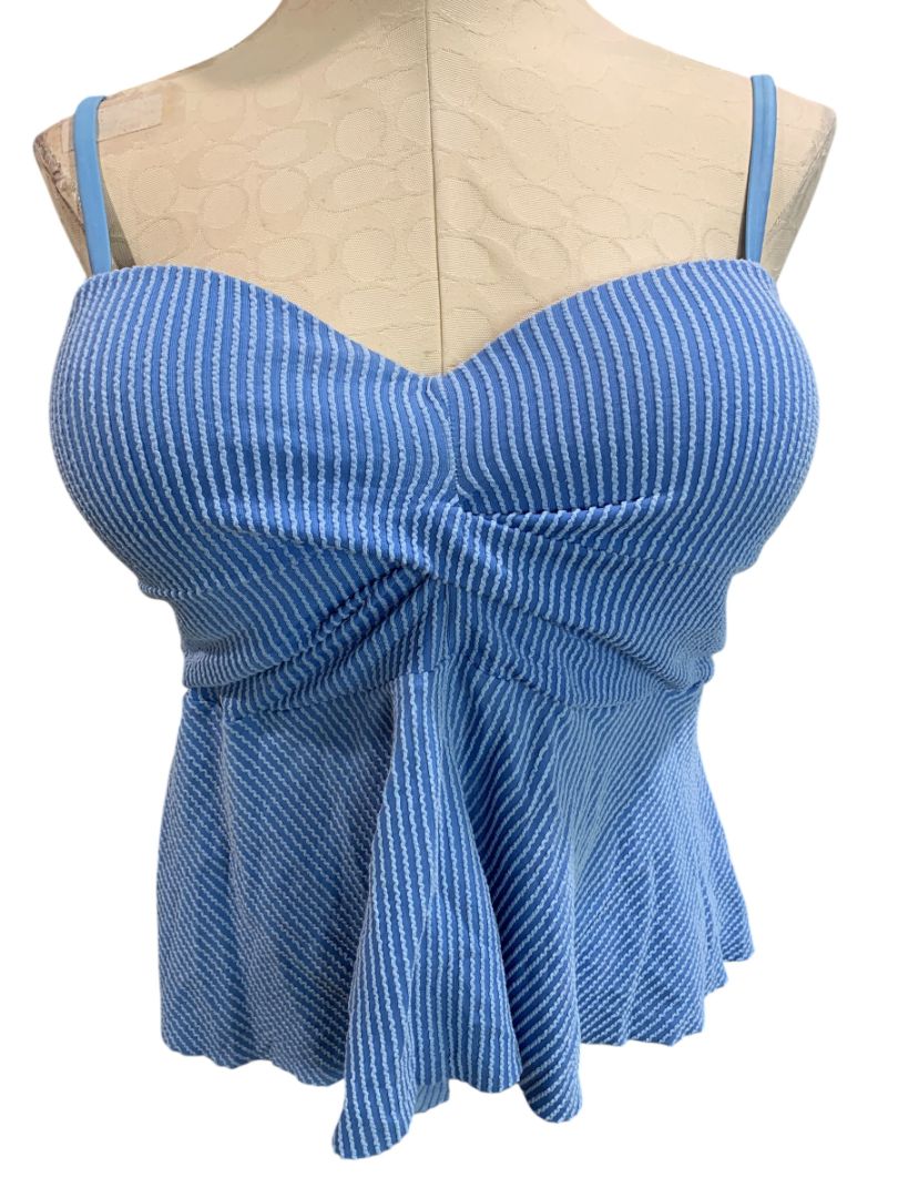 Size 3XL Womens Blue Ribbed Swim Top Padded  Adjustable Strap Bathing Suit