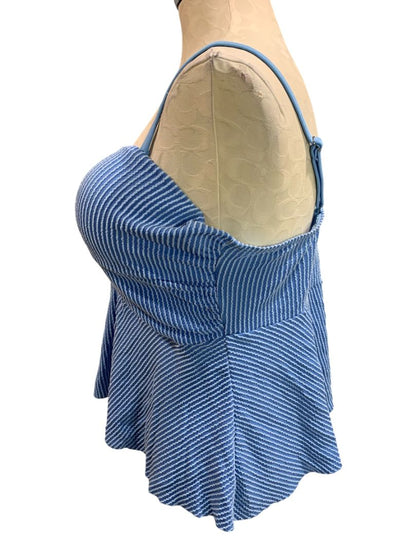 Size 3XL Womens Blue Ribbed Swim Top Padded  Adjustable Strap Bathing Suit