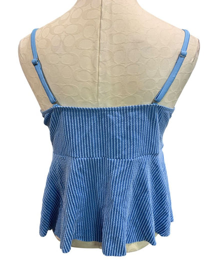 Size 3XL Womens Blue Ribbed Swim Top Padded  Adjustable Strap Bathing Suit