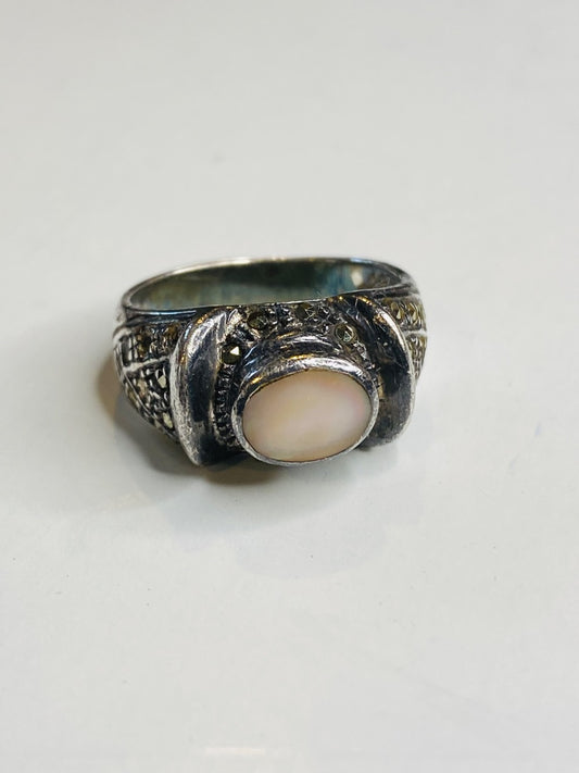 Vintage Size 7 Ring Sterling Silver Rose Quartz Ornate