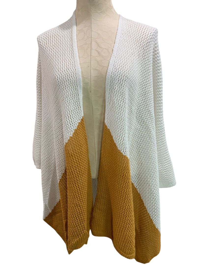 One Size Universal Thread Womens Loose Knit Cardigan White Brown Open Sweater