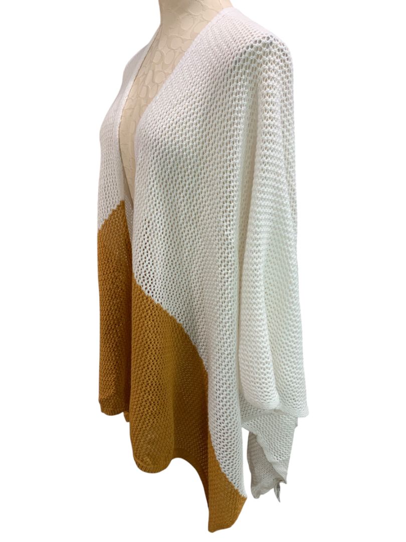 One Size Universal Thread Womens Loose Knit Cardigan White Brown Open Sweater