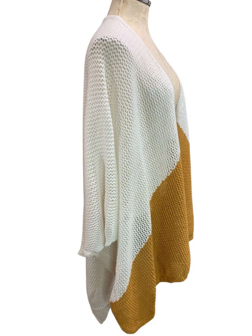 One Size Universal Thread Womens Loose Knit Cardigan White Brown Open Sweater