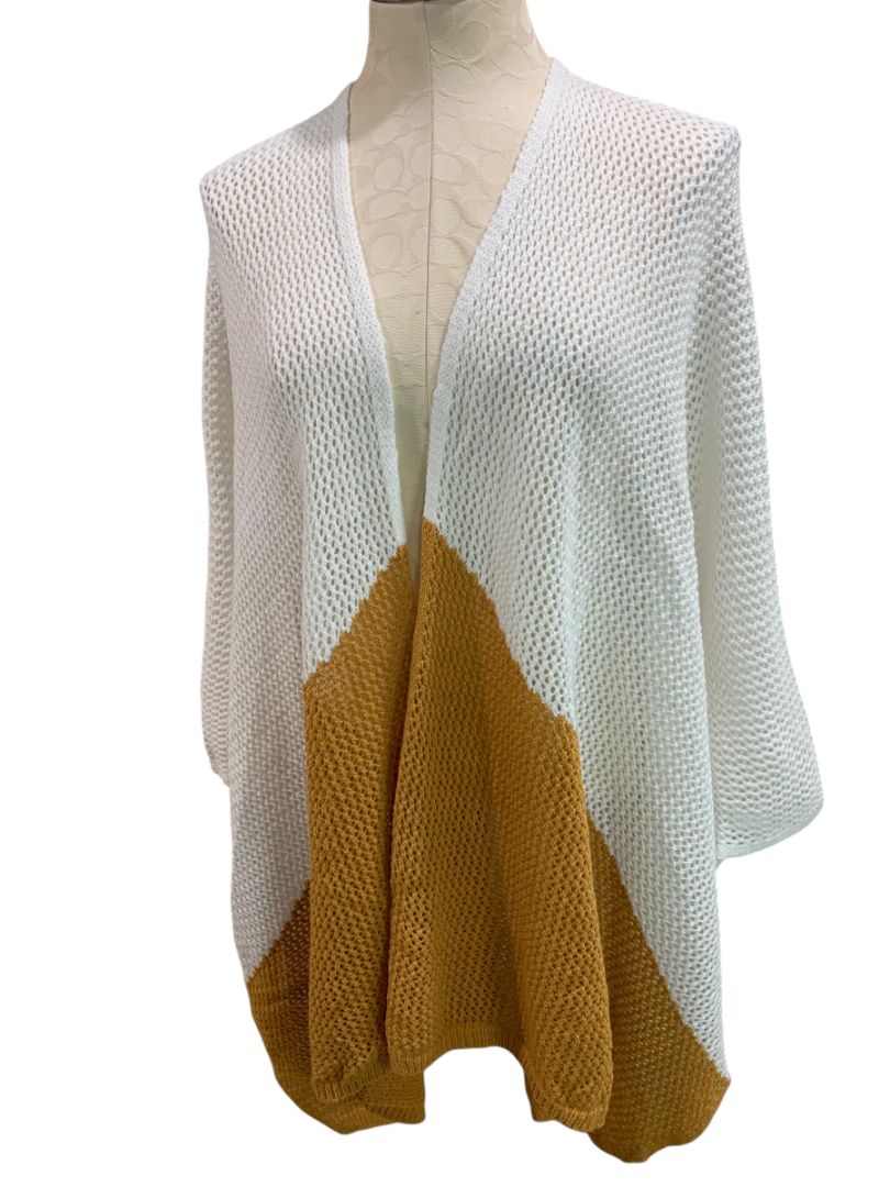 One Size Universal Thread Womens Loose Knit Cardigan White Brown Open Sweater