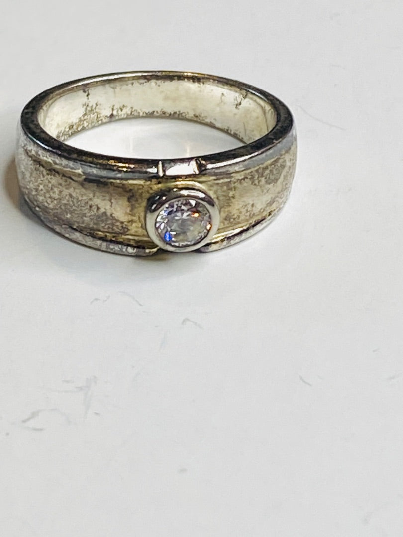 Vintage Size 6.5 Solitaire Ring Sterling Silver Tarnished
