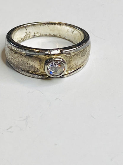 Vintage Size 6.5 Solitaire Ring Sterling Silver Tarnished