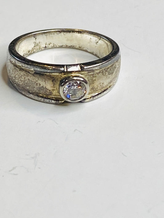 Vintage Size 6.5 Solitaire Ring Sterling Silver Tarnished
