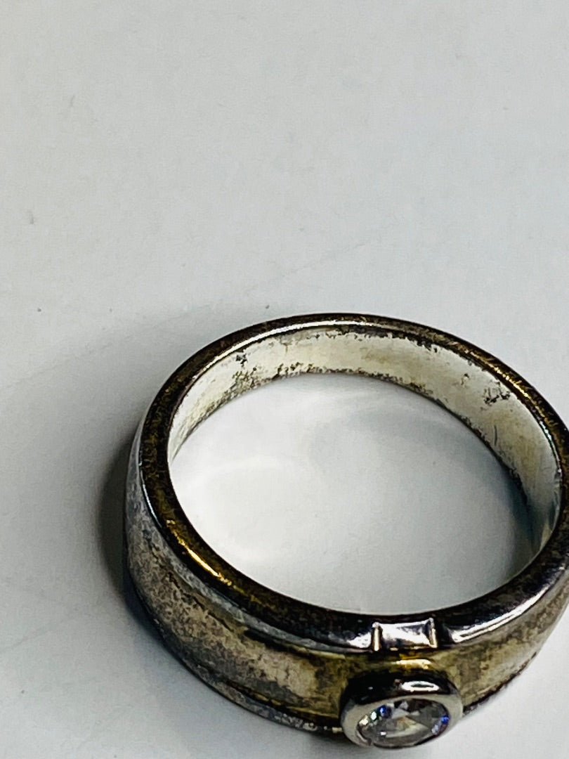 Vintage Size 6.5 Solitaire Ring Sterling Silver Tarnished