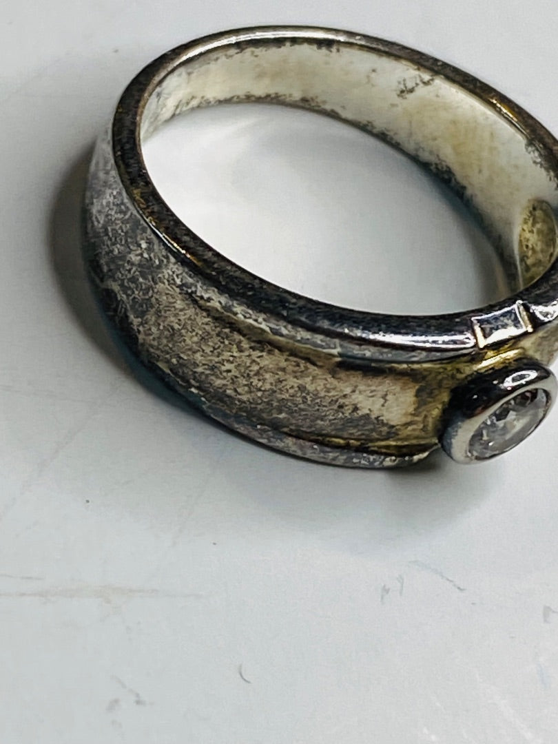 Vintage Size 6.5 Solitaire Ring Sterling Silver Tarnished