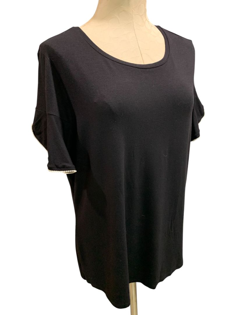 Size XL Apt 9 Womens Black New Tshirt Faux Pearl Trim Sleeve