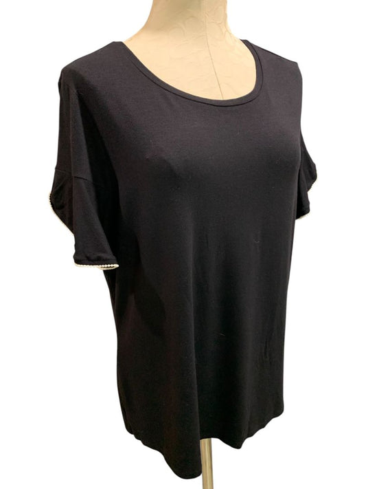 Size XL Apt 9 Womens Black New Tshirt Faux Pearl Trim Sleeve
