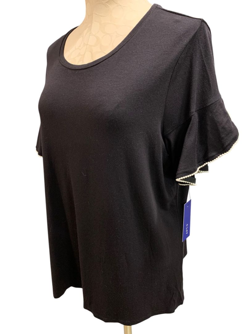 Size XL Apt 9 Womens Black New Tshirt Faux Pearl Trim Sleeve