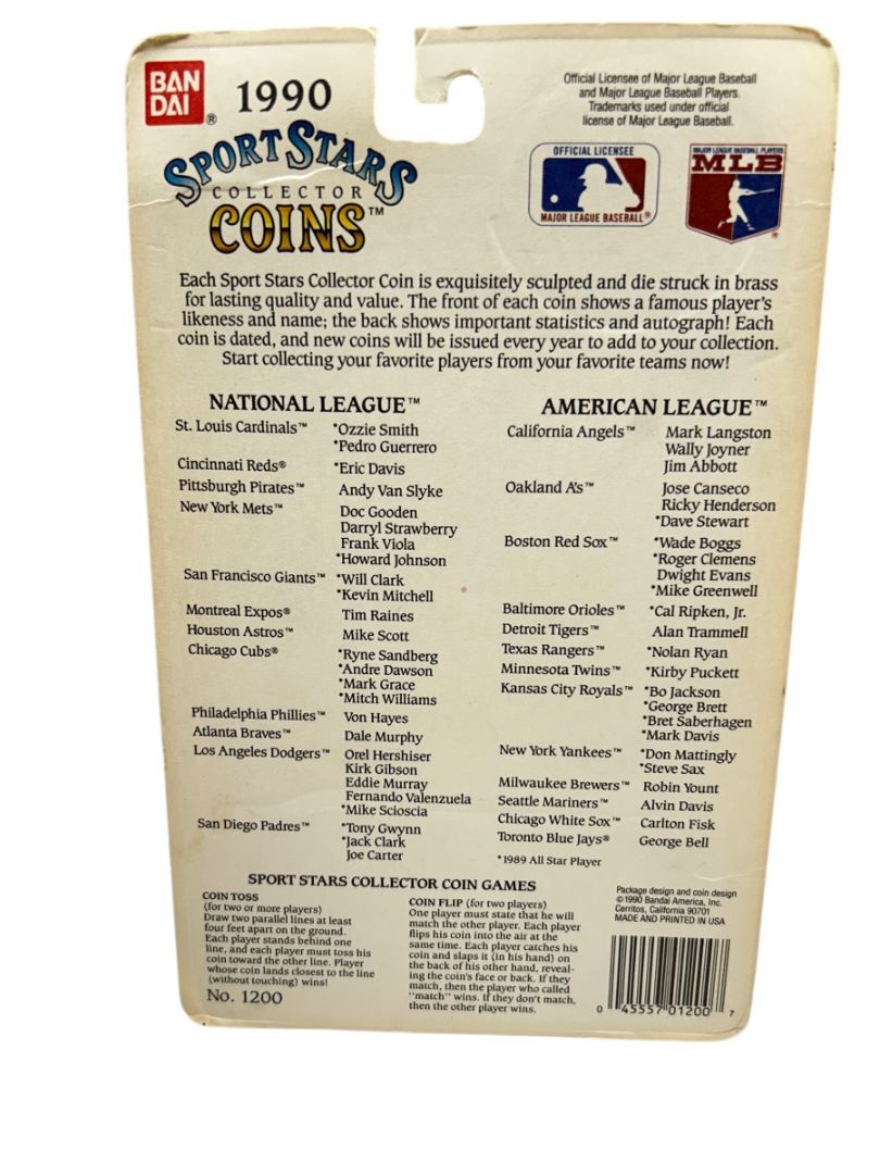 1990 Bandai Sports Stars Collector Coins Sealed Package No 1200 Baseball MLB