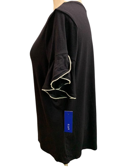 Size XL Apt 9 Womens Black New Tshirt Faux Pearl Trim Sleeve