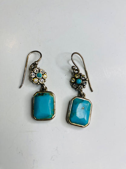 Vintage Signed Barse Sterling Silver Turquoise Pierced Earrings Drop Dangle 1.5"
