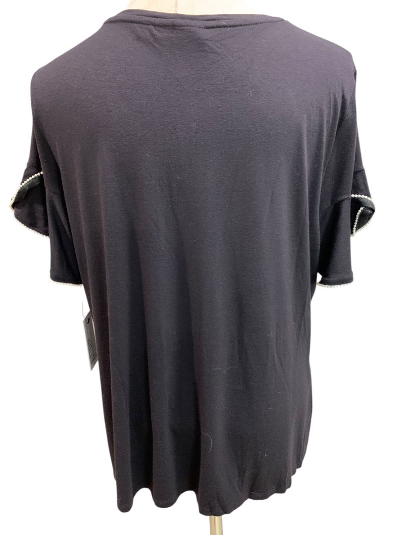 Size XL Apt 9 Womens Black New Tshirt Faux Pearl Trim Sleeve