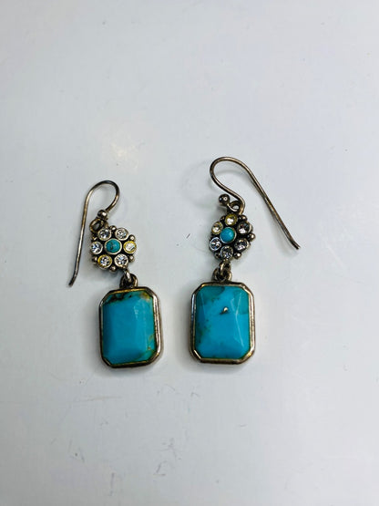Vintage Signed Barse Sterling Silver Turquoise Pierced Earrings Drop Dangle 1.5"