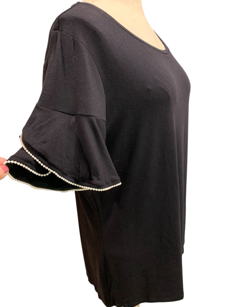Size XL Apt 9 Womens Black New Tshirt Faux Pearl Trim Sleeve