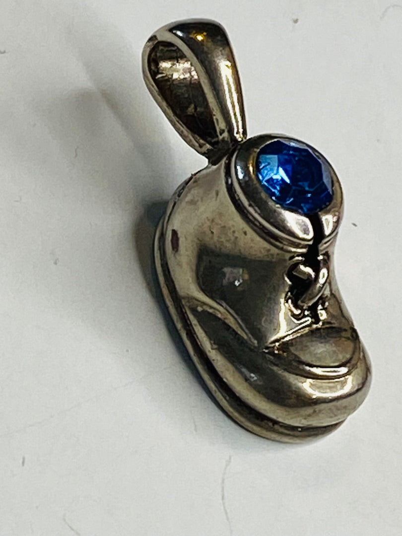 Vintage Sterling Silver 925 Babys Shoe Charm with Sapphire Rhinestone September 23mm