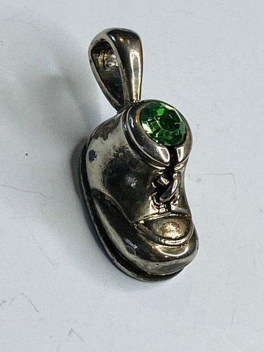 Vintage Sterling Silver 925 Babys Shoe Charm Peridot Color Rhinestone August 23mm