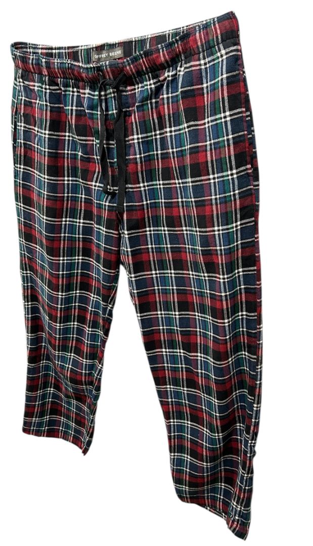 Size XL Geoffrey Beene Mens Flannel Sleep Pants Plaid Pockets Elastic Drawstring
