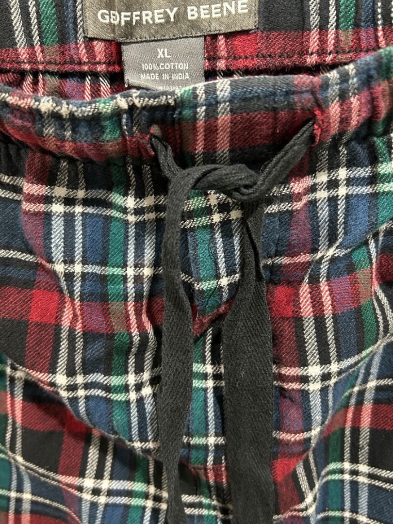 Size XL Geoffrey Beene Mens Flannel Sleep Pants Plaid Pockets Elastic Drawstring
