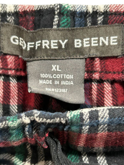 Size XL Geoffrey Beene Mens Flannel Sleep Pants Plaid Pockets Elastic Drawstring