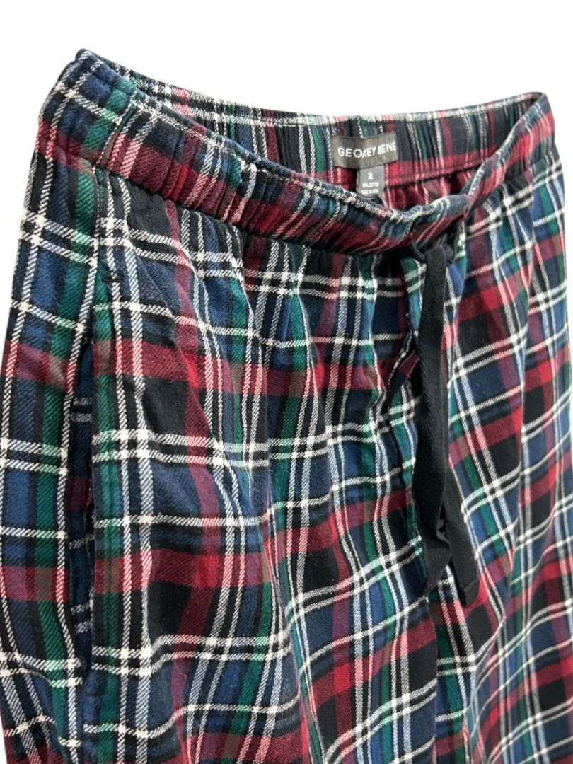 Size XL Geoffrey Beene Mens Flannel Sleep Pants Plaid Pockets Elastic Drawstring