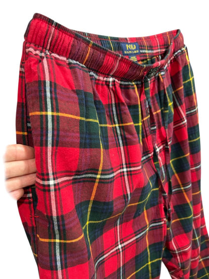 Large Polo Ralph Lauren Mens Sleep Pants Elastic Drawstring Pockets Red Plaid