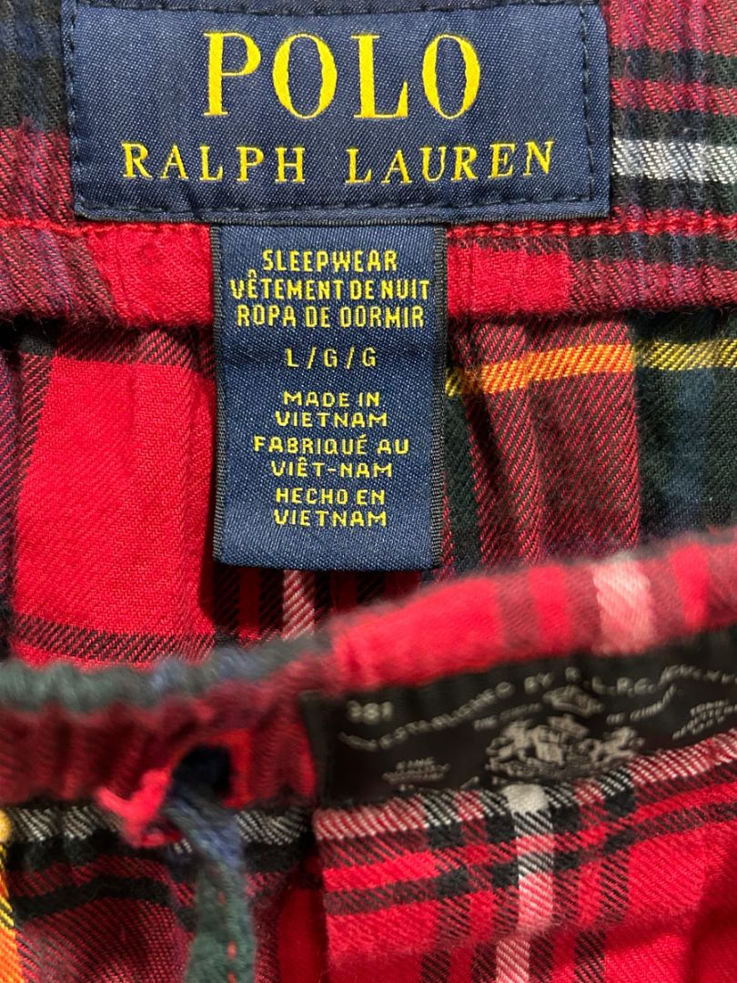 Large Polo Ralph Lauren Mens Sleep Pants Elastic Drawstring Pockets Red Plaid