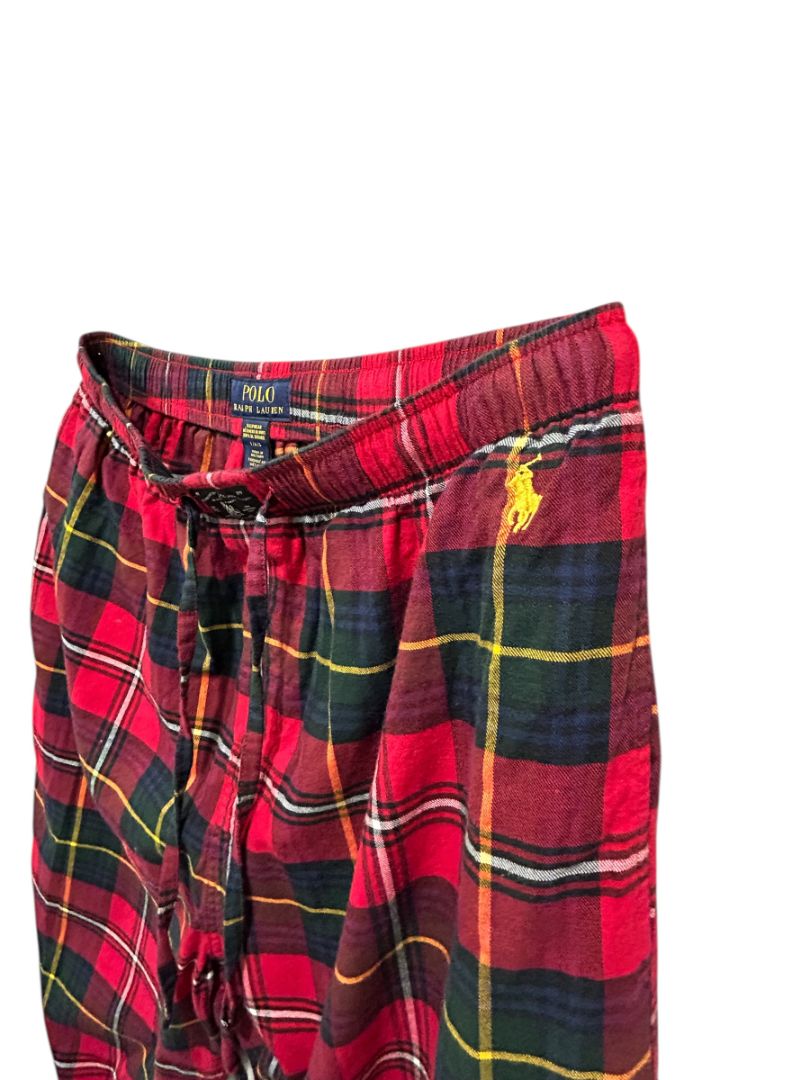 Large Polo Ralph Lauren Mens Sleep Pants Elastic Drawstring Pockets Red Plaid