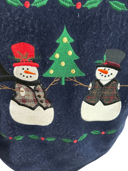 Large Karen Scott Womens Holiday Christmas Button Up Vest Embroidered Navy Blue