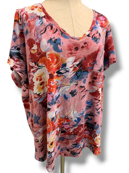 Size 3X Torrid Womens Pink Tshirt Floral Print V-Neck Classic Fit