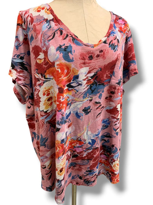 Size 3X Torrid Womens Pink Tshirt Floral Print V-Neck Classic Fit