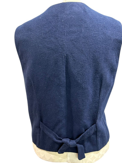 Large Karen Scott Womens Holiday Christmas Button Up Vest Embroidered Navy Blue