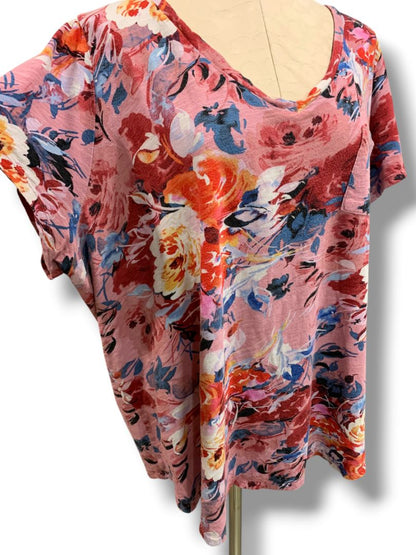 Size 3X Torrid Womens Pink Tshirt Floral Print V-Neck Classic Fit