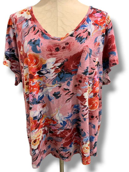 Size 3X Torrid Womens Pink Tshirt Floral Print V-Neck Classic Fit