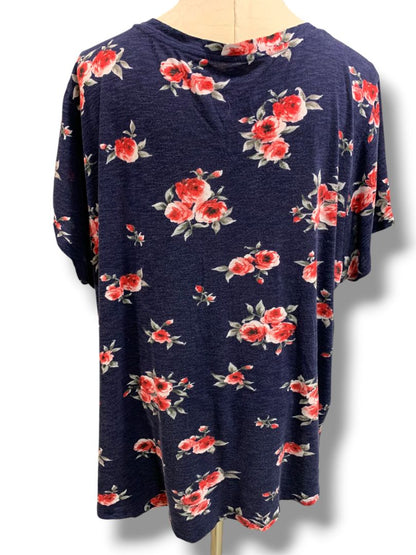 Size 3X Torrid Womens Navy Blue Tshirt Rose Print V-Neck Classic Fit