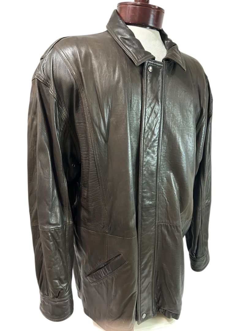 Medium Andrew Marc Men's Soft Brown Leather Coat Insulated Full Zip