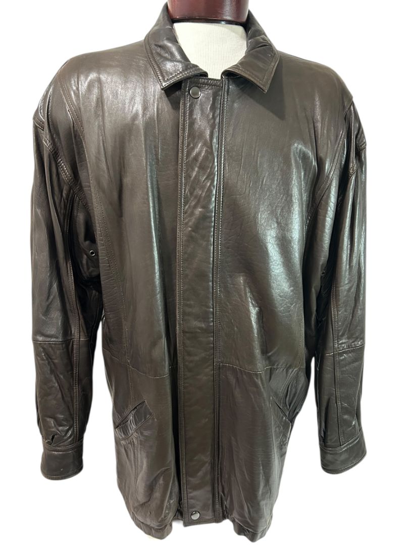 Medium Andrew Marc Men's Soft Brown Leather Coat Insulated Full Zip