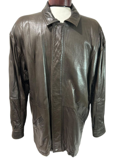 Medium Andrew Marc Men's Soft Brown Leather Coat Insulated Full Zip