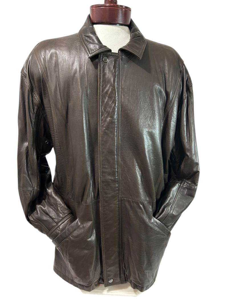 Medium Andrew Marc Men's Soft Brown Leather Coat Insulated Full Zip