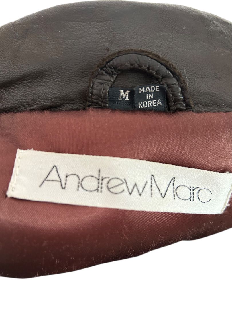 Medium Andrew Marc Men's Soft Brown Leather Coat Insulated Full Zip