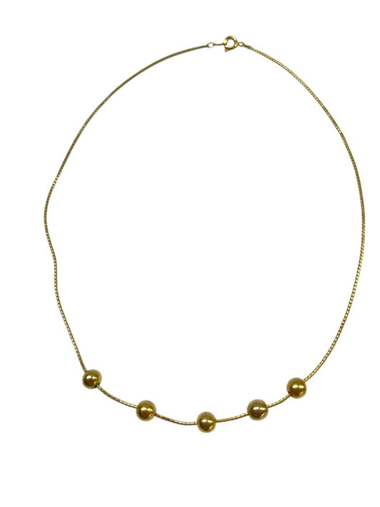 Delicate Goldtone 15.5" Necklace Chain Spaced Round Beads Spring Clasp
