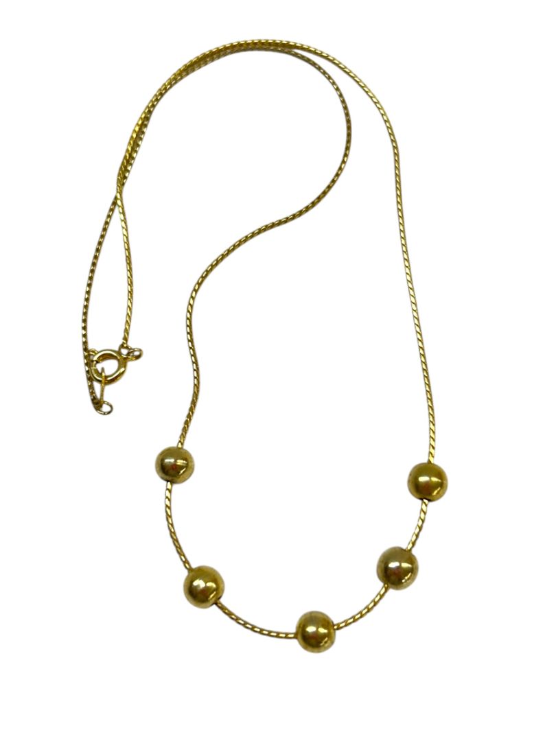 Delicate Goldtone 15.5" Necklace Chain Spaced Round Beads Spring Clasp