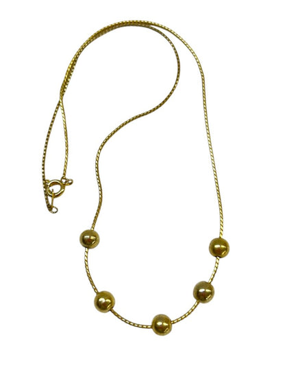 Delicate Goldtone 15.5" Necklace Chain Spaced Round Beads Spring Clasp