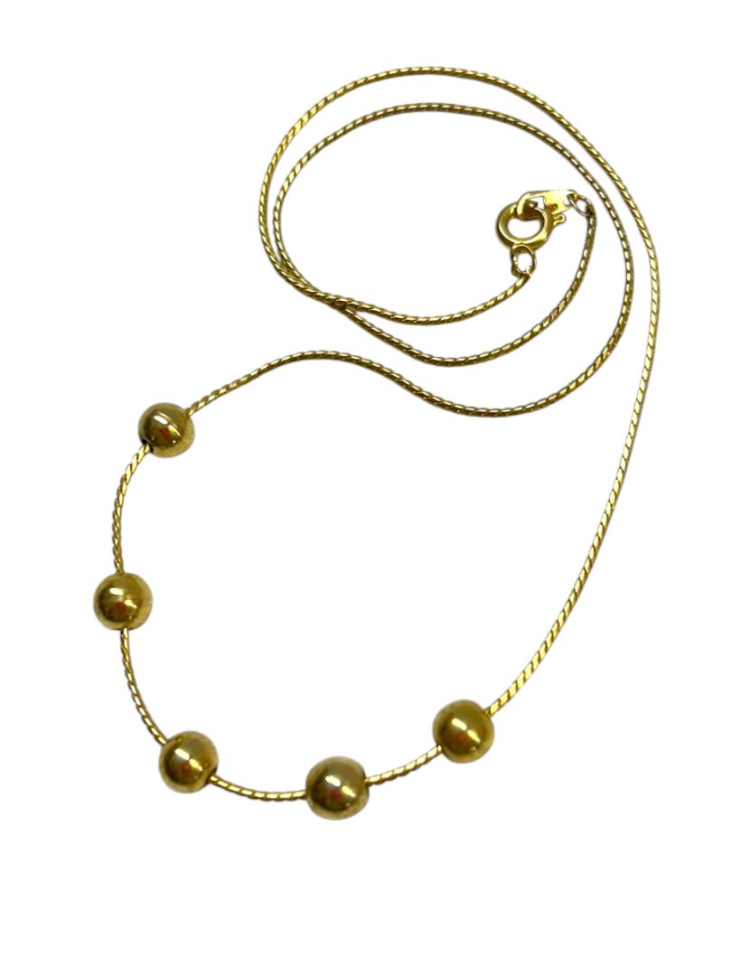 Delicate Goldtone 15.5" Necklace Chain Spaced Round Beads Spring Clasp