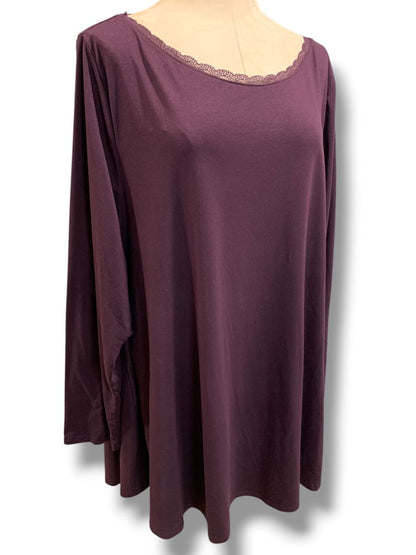 Size 26/28 Lane Bryant Womens Soft Knit Shirt Lace Trim Eggplant Purple